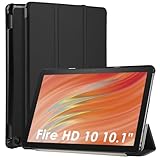 WD&CD Fire HD 10 2023 10.1" 対応 タブレットケース Fire HD 10 2023 対応 タブレットカバー 薄型 耐衝撃 オートスリープ機能 肌感レザー 三つ折りスマート マグネット式 保護カバー(ブラック)