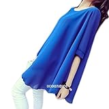 マタニティウェア シフォン 半袖Aラインフレアチュニワンピ アシンメトリー裾 大きいサイズ ピンク 青 黄色 M　L　XL (L, 青)
