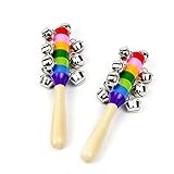 金さんの店 木製鈴　虹　ガラガラ２本セット新生児　赤ちゃん子供のおもちゃ 玩具0－1歳の赤ちゃんのため　楽器知育玩具幼児教育 滑らかなカラフルな乳幼児の手の鳴らす鈴レインボー