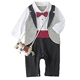 Linyuan 良質 Baby Boys Tuxedo Long Sleeved Gentleman Jumpsuit with Bowknot Wedding Suit カバーオール