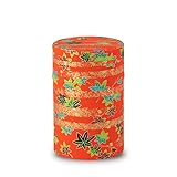 のレン 茶缶 キャニスター 100g缶 (和紙の茶筒 - 紅葉 レッド) / 日本製 友禅和紙 スチール缶 中蓋つき 密閉 容器 保存容器 乾物容器/茶筒 おしゃれ お茶缶