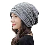 [YAYUPLUS] 帽子 レディース ニット帽 キャップ キャスケット ゆったり やわらかい 医療用帽子 ストレッチ 暖かい 防寒 冬 ニットキャップ 毛糸帽子 女性 防寒 かわいい 室内 外出用 (JP, アルファベット, Free Size, グレー)
