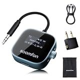 SOOMFON Bluetoothトランスミッター＆ レシーバー、Bluetooth5.3、LCD スクリーン付き 2-in-1 ワイヤレス 飛行機/車載/テレビ/ホーム 送信機&受信機 Airpods/ヘッドフォン用 デュアルペア、 Bluetooth 3.5mmAux オーディオトランスミッター/レシーバー SBC/AAC対応 フライト、テレビ、トレッドミル用『TELEC認証済み』