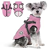 Anzentakai 犬服 冬【2025年冬の登場】軽量 綿服コート ハーネス付き 背中開き おしゃれ 牽引 夜間反射 暖かい ペット 猫 犬 服 冬 着脱簡単 裏起毛 犬の服 ベスト 防寒 防水 撥水 ジャケット リードリングあり 小型犬 中型犬 大型犬 お散歩（ピンク，M）