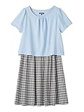 Angeliebe エンジェリーベ 産後用 授乳 ウェア チェック ドッキング ワンピース 授乳服 ママ 半袖 11号 ライト ブルー × チェック
