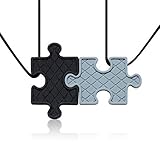 Puzzle Pendant Duo - Silicone Necklaces (Teething, Nursing, Sensory) (Black/Silver Grey) by Siliconi
