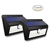 20 LED ソーラーライト IP65防水 光センサーと人感センサー搭載 壁掛け 夜間自動点灯 屋外照明 軒先 庭先 フェンス 階段 玄関周りなど対応（2点セット）