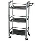 弁天インテリア ワゴンラック 【 強化ガラス / スタイリッシュ / キャスター 押し手付 】 ブラック 【 組立品 】