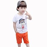 EIMEI 夏 ベビー 上下セット 子供服 男の子 キッズ スウェット 半袖 Ｔシャツ 五分丈 パンツ 1歳 2歳 3歳 4歳 80cm~130cm (110cm（適応身長100cm）, ホワイト)