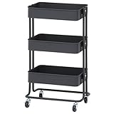 不二貿易 キッチンワゴン 3段 スチール キャスター付き ブラック 14267