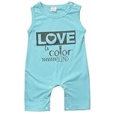 ベビー服　男の子 女の子 LOVE ユニセックス　ロンパース　 ノースリーブのカモフラージュ (100 (18-24M), 靑い)
