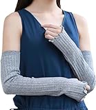 [ナイガイ] 【LDK（エルディーケー） ベストバイ受賞】 アイスコットン・リネンアームカバー ロング丈 48cm 接触冷感 綿麻混 UVカット リブ リネン アームカバー 袖ラメ パイピング 製・さらさら 綿麻混 90301030 (95.杢グレー)