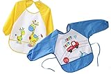 BABY tree ポケットつき 防水 長袖 お食事 エプロン 2枚セット (ブルー / イエロー)