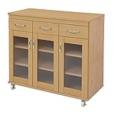 キッチンボード チェスト キャスター付き キャビネット 90cm幅 カラー：ナチュラル