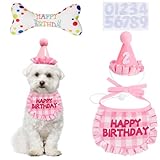 mefeny 犬 誕生日 帽子 よだれかけ 誕生日グッズ 猫 犬バースデー 4点セット ペットバースデーグッズ 飾り付け 噛むおもちゃ付き 数字付き 調節可能