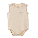 エルフ ベビー(Fairy Baby)楽しい夏ベビー袖なし ボディスーツ オーガニックコットン ノースリーブオール 66cm カーキ ストライプ