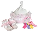 Stephan Baby Royalty Collection Knit Crown, Bootie Socks and Key Rattle Gift Set, Little Princess, 0
