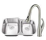 All - in - Oneアンダーマウントステンレススチール32 in 60 / 40ダブルボウルキッチンシンクセットwith蛇口でサテンニッケル Sink & Faucet シルバー UM31B-