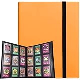 LIUDU カードファイル トレカ ファイル 9ポケット 540枚収納 表紙はPP素材 弾性包帯バインド カードシート他のゲームカードを集める (オレンジ, 9ポケット)