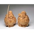 天然 欅木 彫り(ケヤキ) 丸 恵比寿 大黒天 像(高さ約9.0cm)＜仏像・開運縁起物・幸運置物＞ 七福神の置物 大黒様の置物 恵比須様の置物 恵比寿 大黒天 七福神 木彫 けやき ※1配送につき試供品「かんたん風水八角鏡ミラーステッカー」1セット