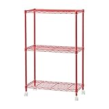 オフィスコム レッド カラー メタルラック 3段 ポール径19mm 600×300×940mm アジャスター脚/キャスター脚同梱 シェルゴ SHERGO-6009-3-RD