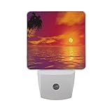 AlazaオレンジSunset Sea Beach Palm Tree LED Night Light Dusk to Dawnセンサープラグの夜ランプのデザイン大人用ベッドルームバスルームホームデコ
