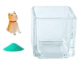 花市場直送便 ミニチュアガラス 柴犬 & カラーサンド エメラルドグリーン & 植え込み用グラス ニューブロックS