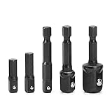 Biuuu 5個ソケットビットアダプタドリルナットドライバ1/4"3/8" 1/2"パワーエクステンションバーセット