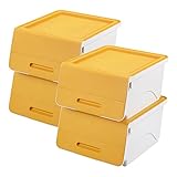 山善(YAMAZEN) オープンボックス フタ付き収納ボックス 4個組 浅型 キャスター付き サンドイエロー