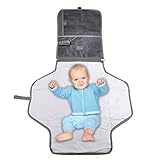 外出用おむつ替えシート オムツ収納可能 折りたたみおむつ替えマット 小物収納ポッケト付き 裏防水生地 清潔で洗いやすい ベビカーに掛けやすい 丈夫なオックスフォード布地(グレー)