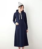 ANGELIEBE エンジェリーベ マタニティ ワンピース 授乳口付き ふんわり 裏起毛 フード 付き マキシ ワンピ 妊婦服 授乳服 産前 産後 M ～ L ネイビー