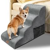Masthome 犬 階段 犬スロープ階段 ドッグステップ 犬用ステップ 4段 高さ53.5cm 段差解消 ペット用 ステップ 階段 滑り止め 犬用 4段踏み台 安全 カバー取り外し可能 ペット用品 小型犬 室内犬 高齢犬 猫犬に適用 ブラウン グレー ホワイト ブラック ブルー