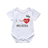 POTOJP 可愛い キッズ ベビー服 半袖 ロンパース オシャレ 英字付け L Amore e BELLEZZA 女の子 男の子 オシャレ カバーオール 薄手 (ホワイト, 6M/80)