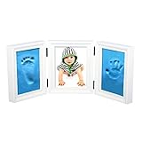 Elonglin 赤ちゃん フォトフレーム ベビー記念品 手形 足形 出産祝い 内祝い 手作りフォト 見開き三面タイプ ベビーギフト 有意義なギフト おしゃれ ホワイト 5色 安全な非毒性の粘土付