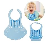 Simple Plan　ベビー　キッズ　折りたたみ　お食事用　シリコンビブ　ソフトスタイ　2way　油が落ちる　防水　洗える　エプロン　かわいいリボン (ブルー)