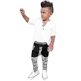 Coperベビー男の子Outfit 2 PieceボタンTシャツトップス+印刷ロングパンツ カラー: ホワイト