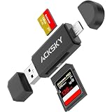 ACKSKY 2イン1 SDカードリーダー & Micro SDカードリーダー – Micro SDカードアダプター付きメモリカードリーダー (Micro USB/USB-A) – SD/SDXC/SDHC/TF/MMC用デュアルスロット – PC、Mac、Android、カメラへのSDカードアダプター