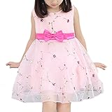 Ruideng ガールズサマープリンセスドレススカートノースリーブのドレス ワンピースのスカートのドレスチュチュの公演発表会 結婚式 入園式 演奏会 (130cm, ピンク)