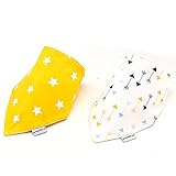 JUSH キッズ　バンダナビブ　よだれかけ　２層タイプ　スナッフ式　コットン100％　２点セット　調整可能 (矢先＋星（２点セット）)