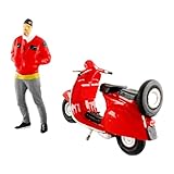 Milageto 1:64 フィギュア カップル 塗装人 人間 ミニチュ 人形 ジオラマ装飾 建築模型 電車模型 DIY 情景コレクション 1:64フィギュアひげを生やしたブラザーオートバイ砂タブシーンレ人形キャラクターモデルおもちゃ - 赤