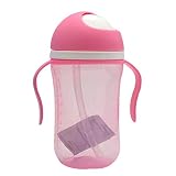 Supplylink ベビー ストローコップ 子供 水ボトル ハンドル付き 炫彩 无菌 300ml 全4色-ピンク　【対象月齢:0-36ヶ月頃】