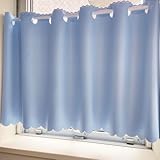 【Ezee】カフェカーテン 遮光1級 小窓 出窓 キッチン トイレ 目隠し 日よけ 紫外線対策 簡単取付 遮熱 断熱 保温 省エネ ウォッシャブル/スカイブルー 幅65cmｘ丈45cm 上部穴あきタイプ