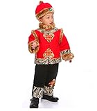 子供用チャイナ服 上下セット 長袖 中式刺繍 児童 龍紋 演出服　綿入れの着 (背長110cm, レッド)