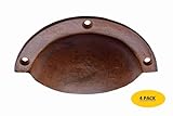 a29従来のキャビネットカップ/ Bin Pull、鋳鉄、ハンドメイド、ラスト仕上げ、4 -パック