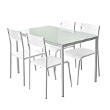 ダイニングテーブル 5点セット ガラス 【ゼータ ホワイト】 テーブル＆チェア スタッキング　4人掛け 幅：110.5cm 組み立て式