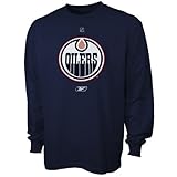 NHLリーボックEdmonton Oilers Navy Blue Primaryロゴ長袖Tシャツ ブルー