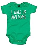 (目が覚めたらかっこいい) I Wake Up Awesome, プリント　ベビースーツ - グリーン/白 12-18 ヶ月