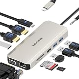 WAVLINK USB Type-C ハブHDMI4K出力 12-in1 多機能アダプタ ミニドッキングステーション USB 3.0変換アダプター 2*USB3.0/2*USB2.0/LANポートRJ45（1000Mbps）/PD充電(100W) VGA 2K@60Hz HDMI1 4K@30Hz HDMI 2 4K@60Hz マイクロ/SD/TFカードリーダーポート3.5mm音声出力