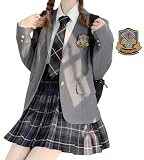 [JIURUN] 制服 セット レギュラーブレザー 衣装 軍服 森ガール ロリータ プリーツ スカート ブラウス 女装 服 ゴシック ドレス 女装 服 クリスマス ハロウィン 大きいサイズ かわいい (eセット, XL)