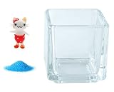 花市場直送便 ミニチュアガラス キャットちゃん リボン & カラーサンド ブルー & 植え込み用グラス ニューブロックS